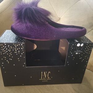 INC International Concepts Deep Purple Pom-Pom Slide Slippers